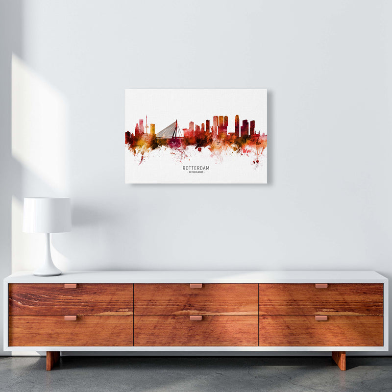 Rotterdam Netherlands Skyline Red City Name  by Michael Tompsett A2 Canvas