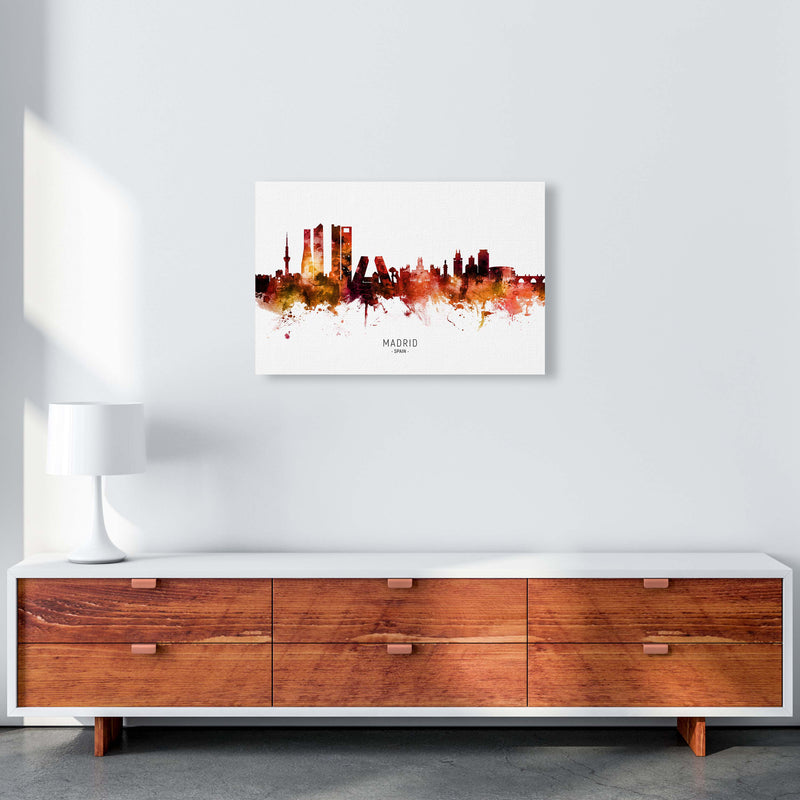 Madrid Spain Skyline Red City Name Print by Michael Tompsett A2 Canvas