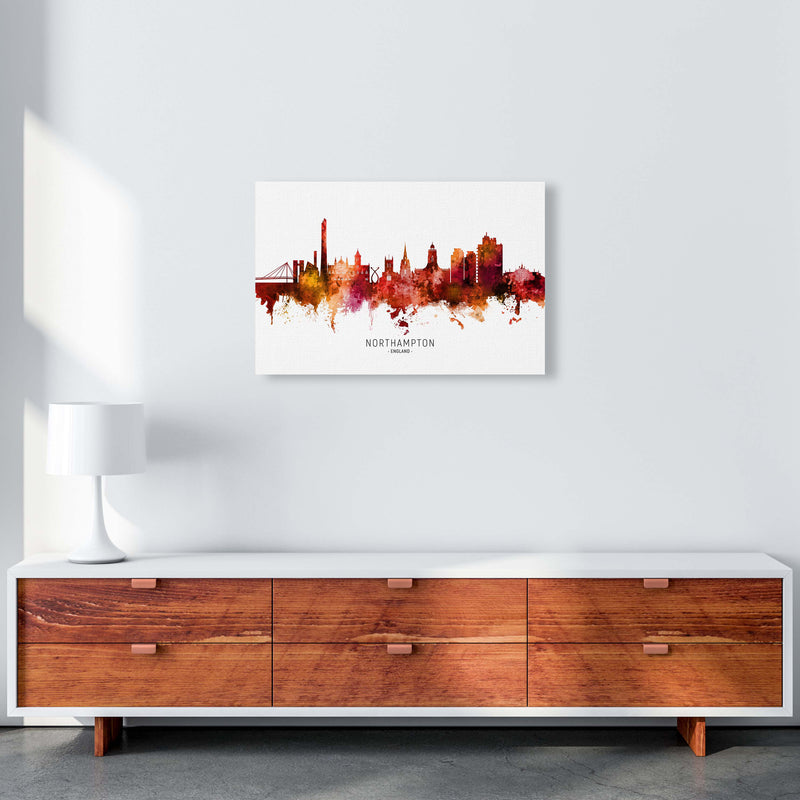 Northampton England Skyline Red City Name  by Michael Tompsett A2 Canvas