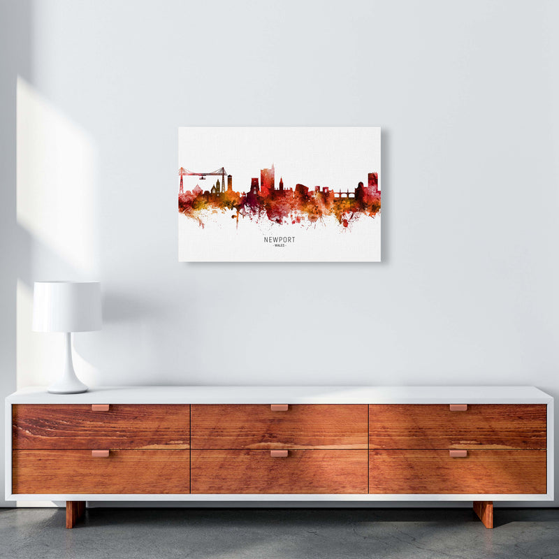 Newport Wales Skyline Red City Name Print by Michael Tompsett A2 Canvas
