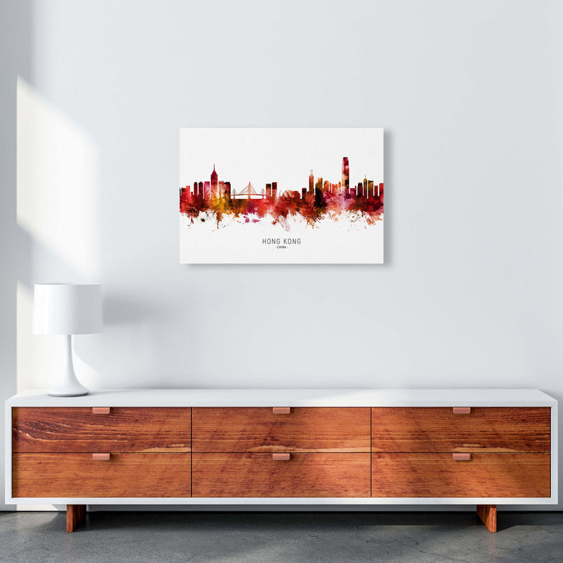 Hong Kong China Skyline Red City Name  by Michael Tompsett A2 Canvas