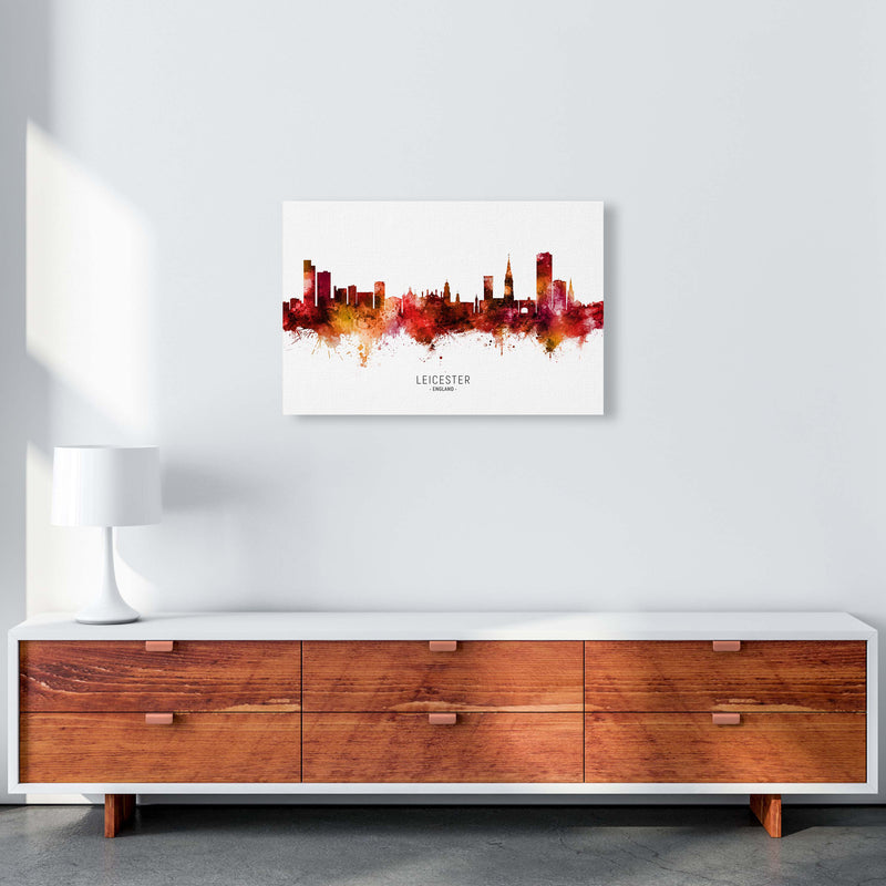 Leicester England Skyline Red City Name  by Michael Tompsett A2 Canvas