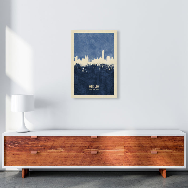 Barcelona Spain Skyline Portrait Navy Art Print by Michael Tompsett A2 Canvas