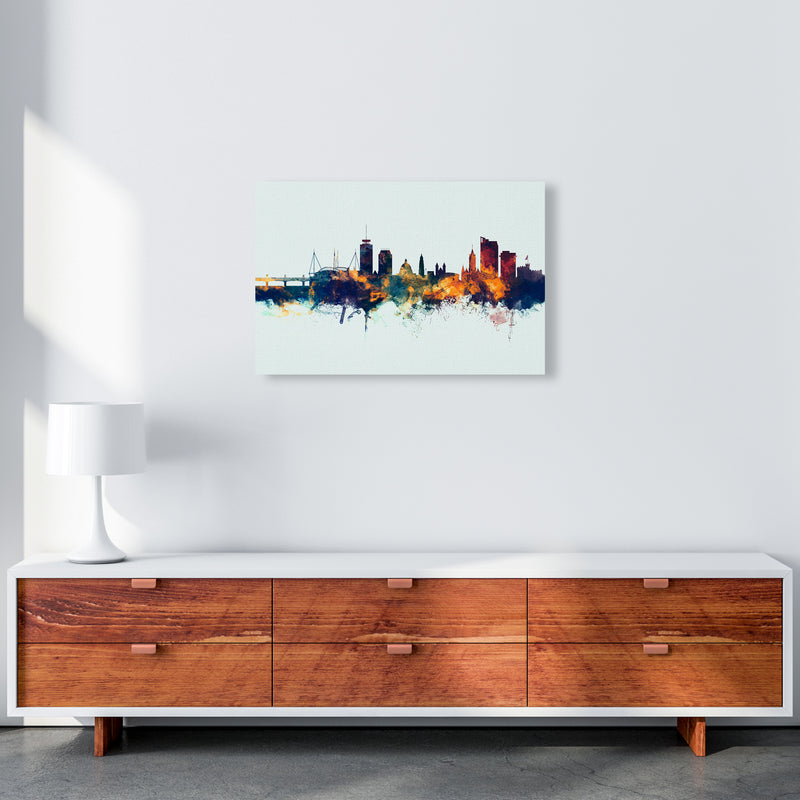 Cardiff Wales Skyline Blue Orange Art Print by Michael Tompsett A2 Canvas