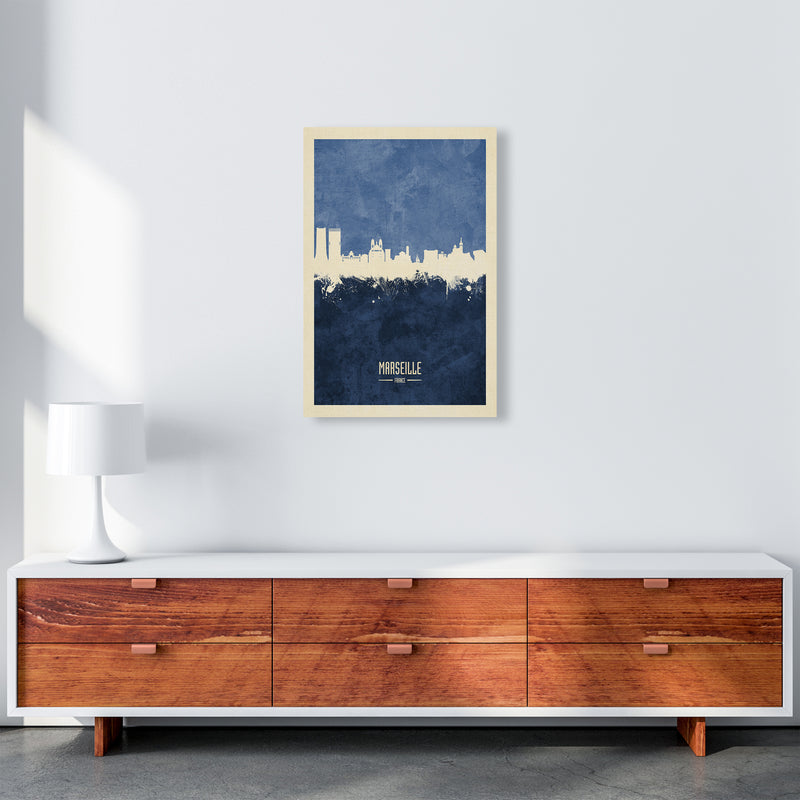 Marseille France Skyline Portrait Navy Art Print by Michael Tompsett A2 Canvas