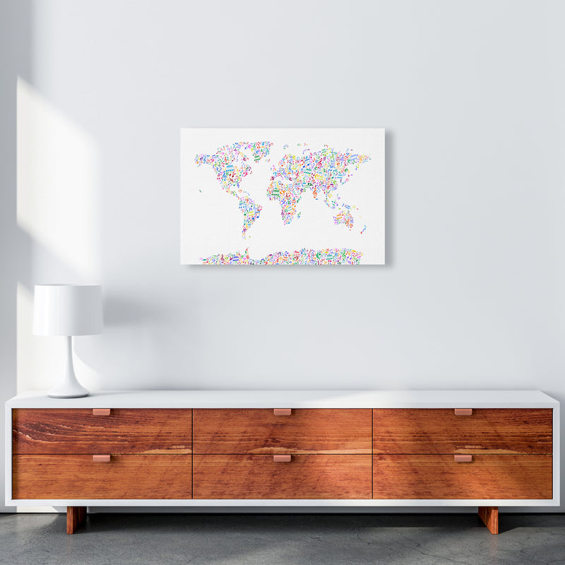 Music Notes Map of the World Colour Art Print by Michael Tompsett A2 Canvas