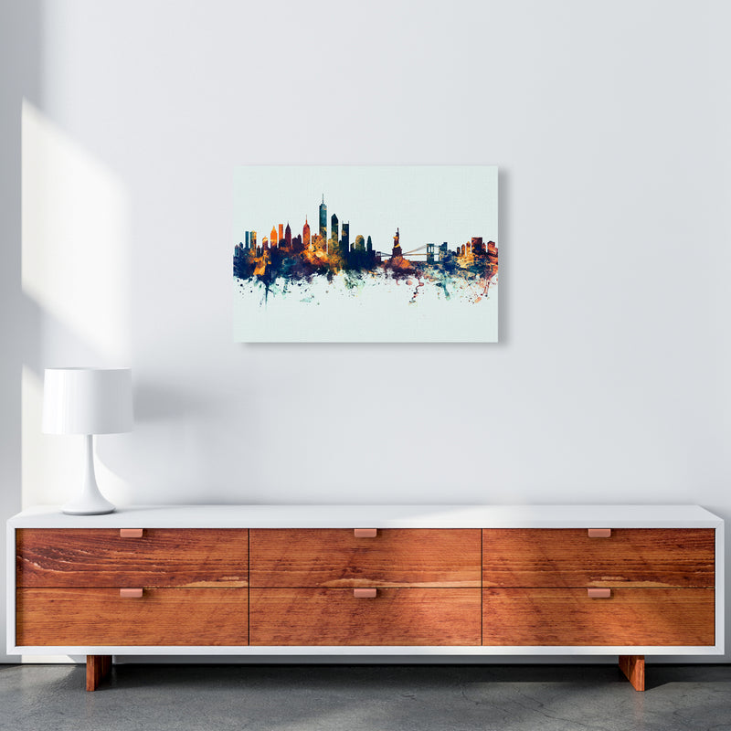 New York New York Skyline Blue Orange Art Print by Michael Tompsett A2 Canvas