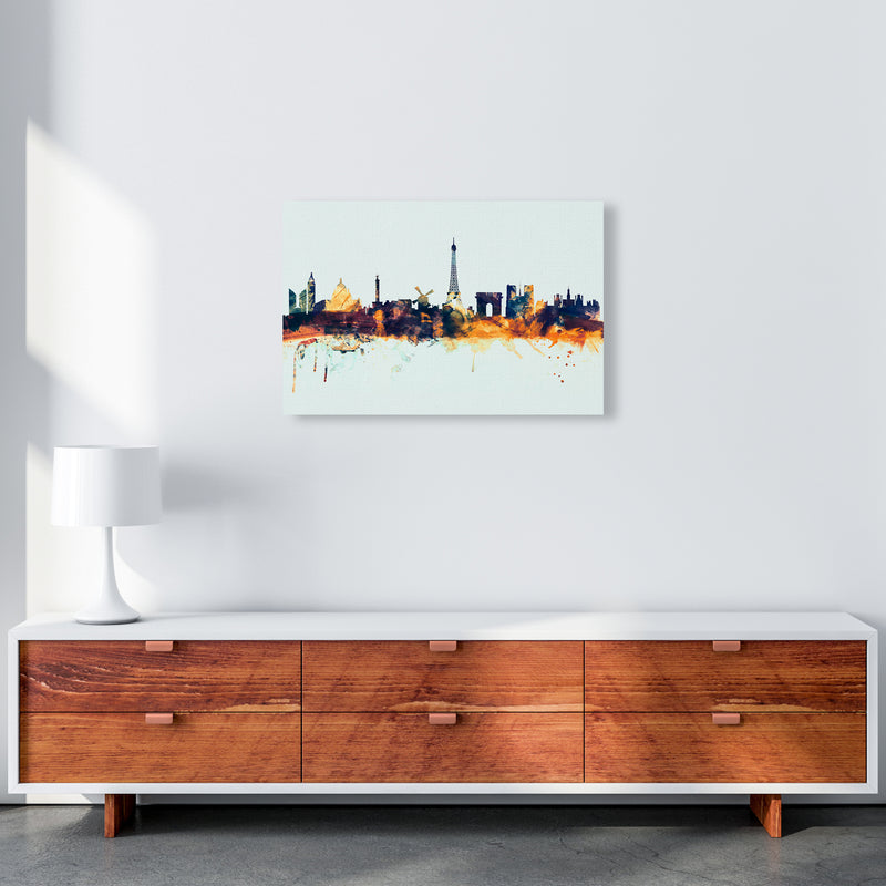 Paris France Skyline Blue Orange Art Print by Michael Tompsett A2 Canvas