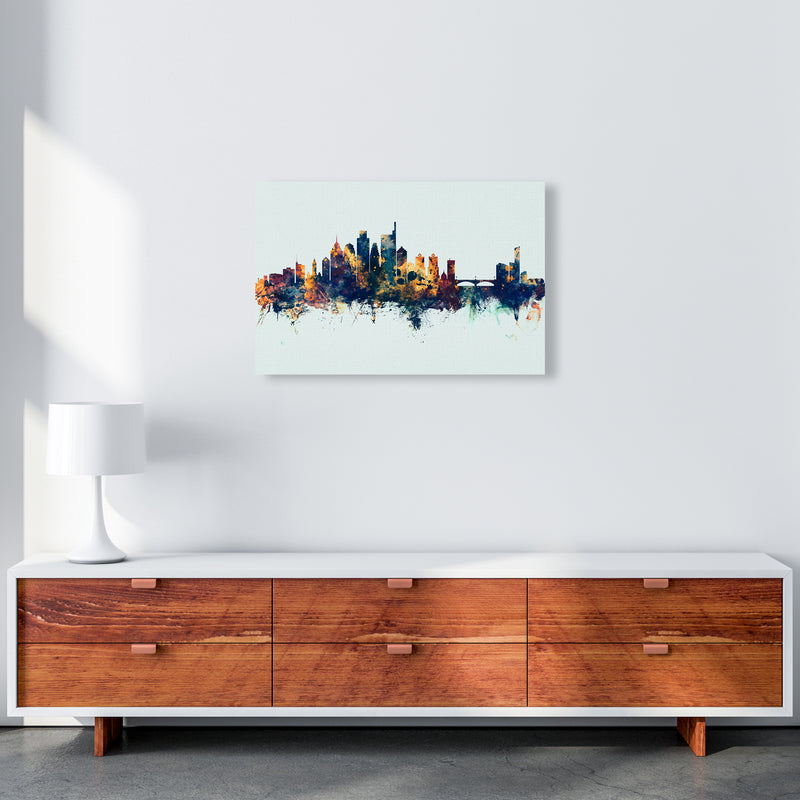 Philadelphia Pennsylvania Skyline Blue Orange Art Print by Michael Tompsett A2 Canvas