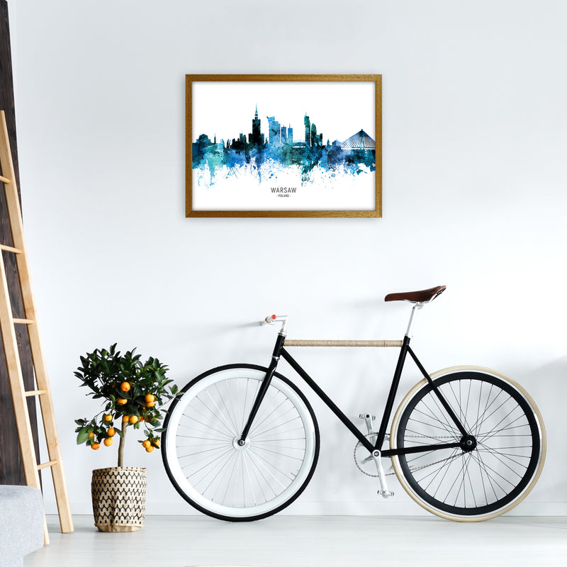 Warsaw Poland Skyline Blue City Name  by Michael Tompsett A2 Print Only