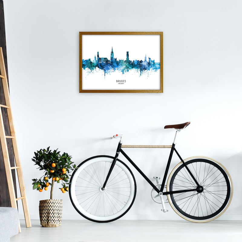 Bruges Belgium Skyline Blue City Name  by Michael Tompsett A2 Print Only