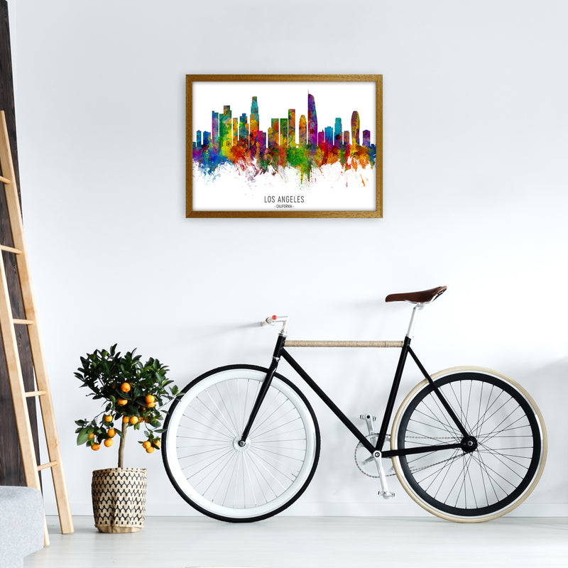 Los Angeles California Skyline Red City Name  by Michael Tompsett A2 Print Only