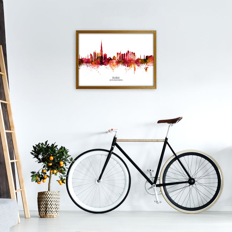 Dubai United Arab Emirates Skyline Red City Name  by Michael Tompsett A2 Print Only