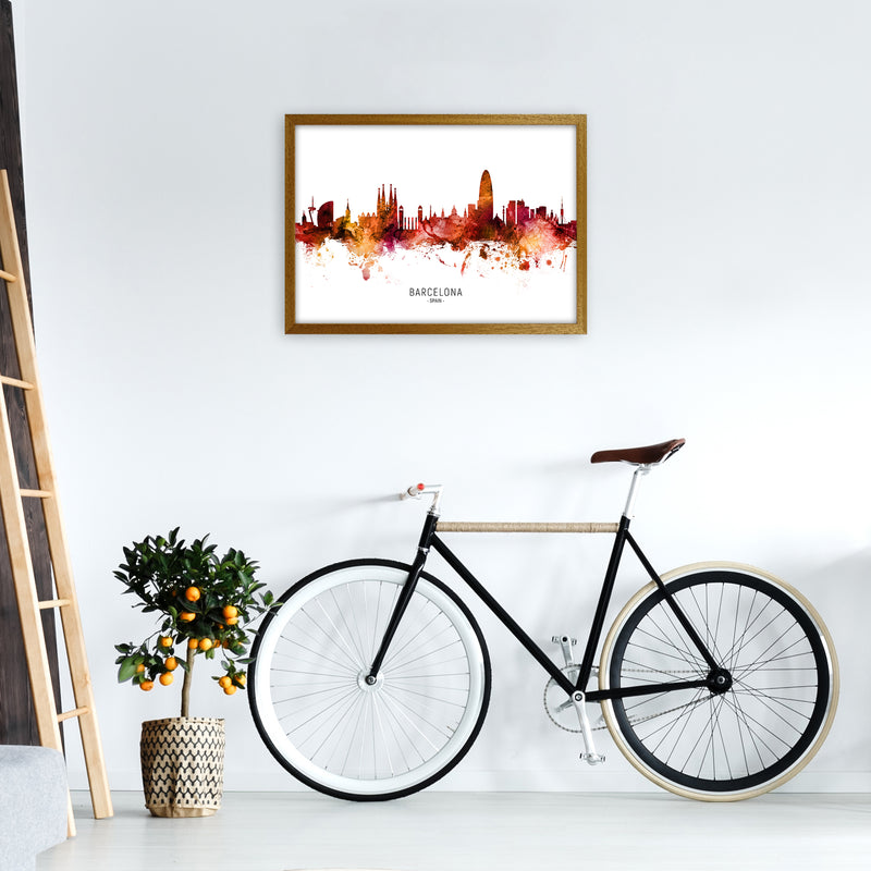 Barcelona Spain Skyline Red City Name  by Michael Tompsett A2 Print Only