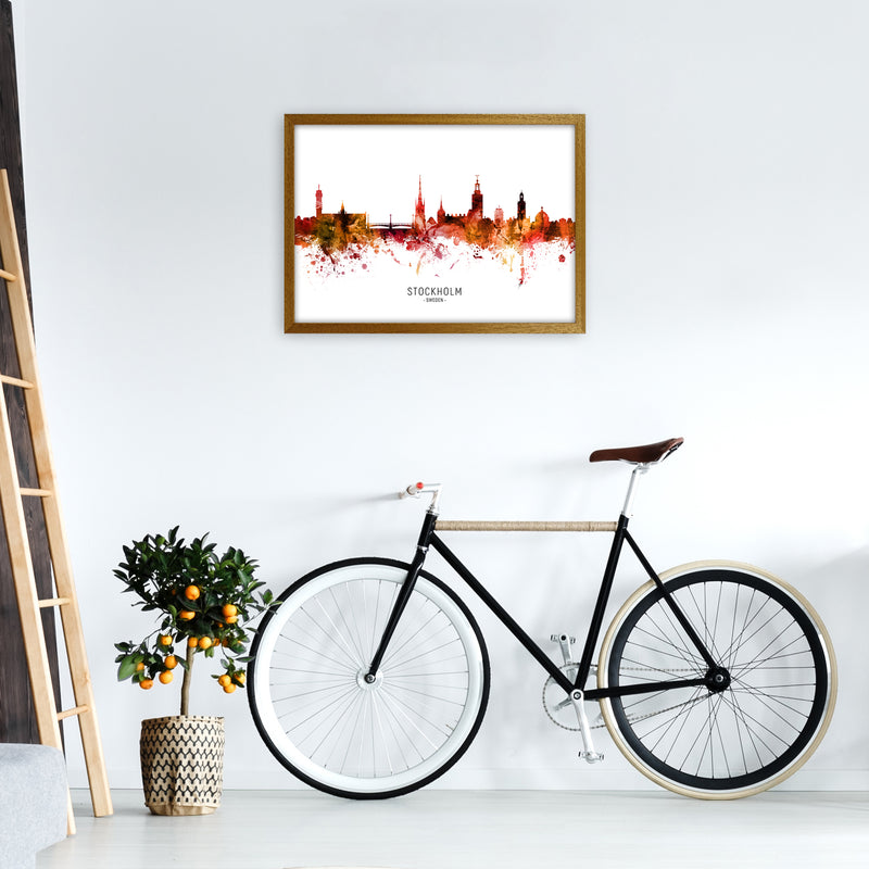 Stockholm Sweden Skyline Red City Name  by Michael Tompsett A2 Print Only