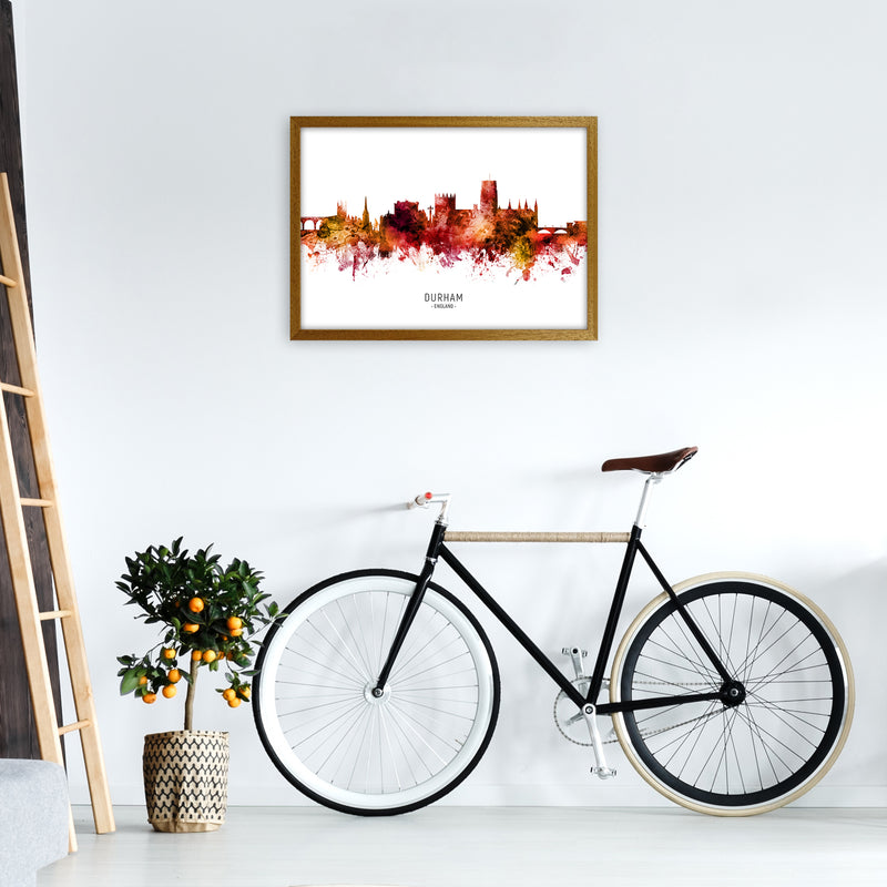 Durham England Skyline Red City Name  by Michael Tompsett A2 Print Only