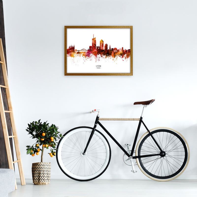 Lyon France Skyline Red City Name Print by Michael Tompsett A2 Print Only
