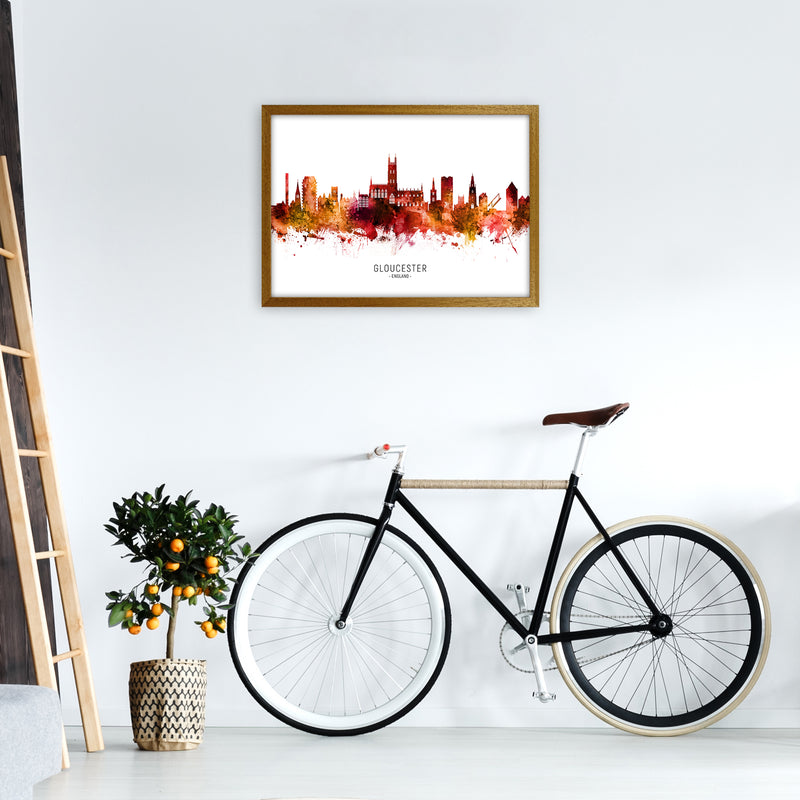 Gloucester England Skyline Red City Name  by Michael Tompsett A2 Print Only