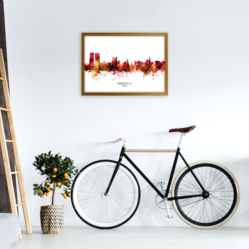 Marseille France Skyline Red City Name  by Michael Tompsett A2 Print Only