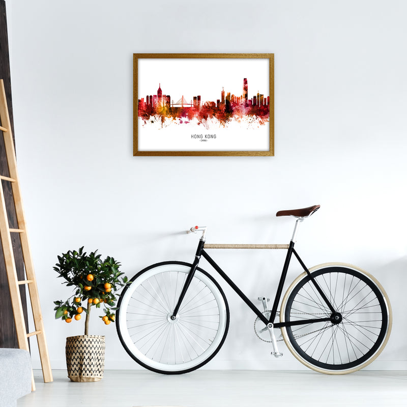 Hong Kong China Skyline Red City Name  by Michael Tompsett A2 Print Only