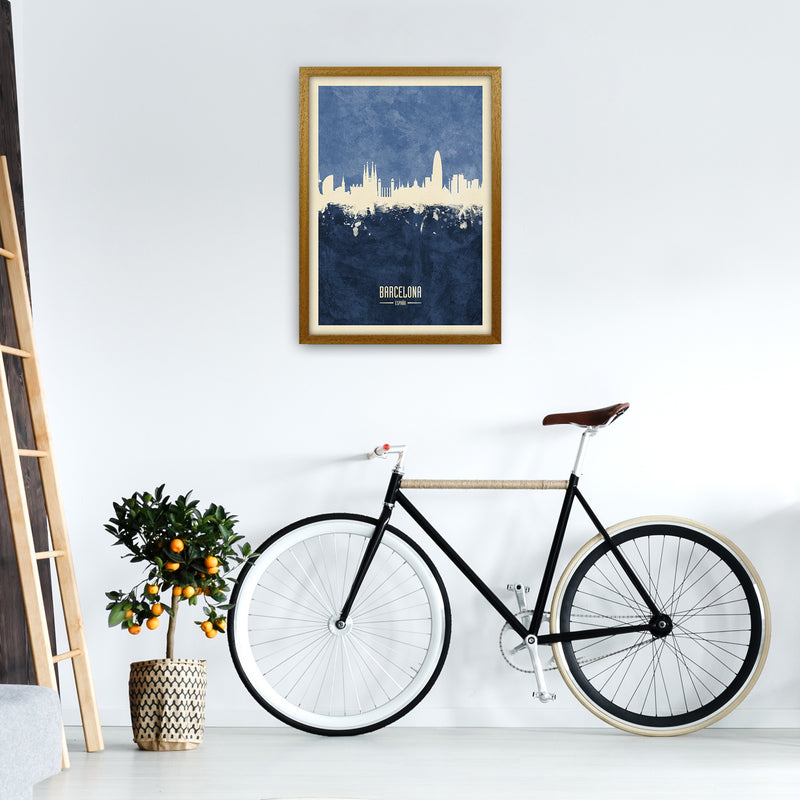 Barcelona Spain Skyline Portrait Navy Art Print by Michael Tompsett A2 Print Only