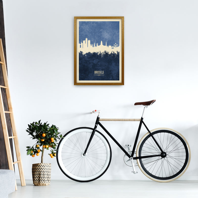 Brussels Belgium Skyline Portrait Navy Art Print by Michael Tompsett A2 Print Only