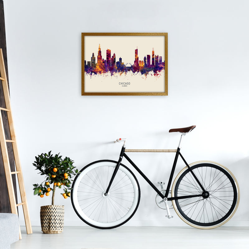 Chicago Illinois Skyline Autumn City Name Art Print by Michael Tompsett A2 Print Only