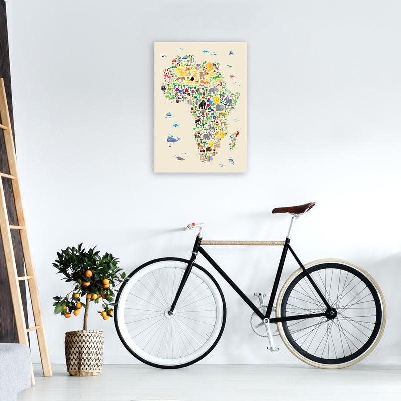 Animal Map of Africa Beige  Art Print by Michael Tompsett A2 Black Frame