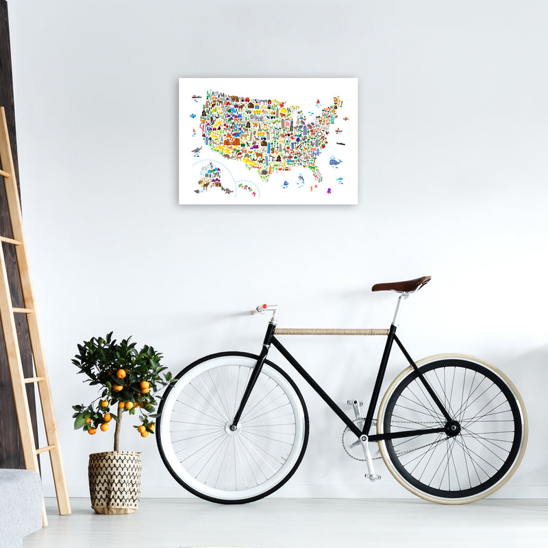 Animal Map of United States Nursery Print by Michael Tompsett A2 Black Frame