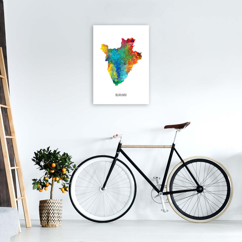 Burundi Watercolour Map Art Print by Michael Tompsett A2 Black Frame