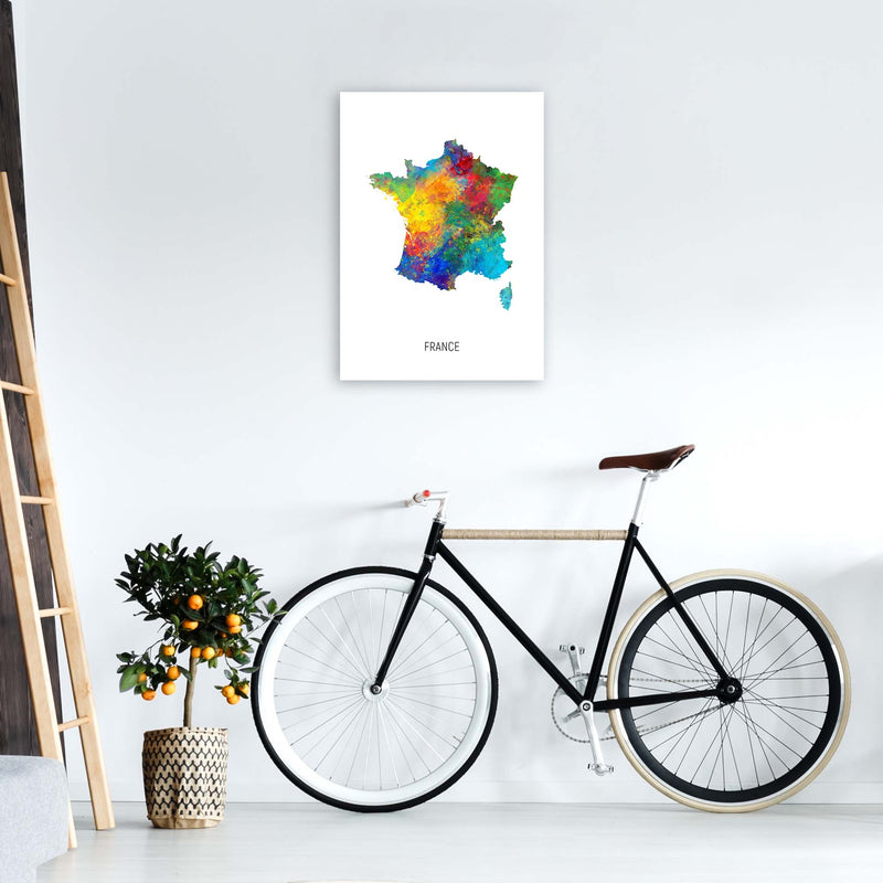 France Watercolour Map Art Print by Michael Tompsett A2 Black Frame