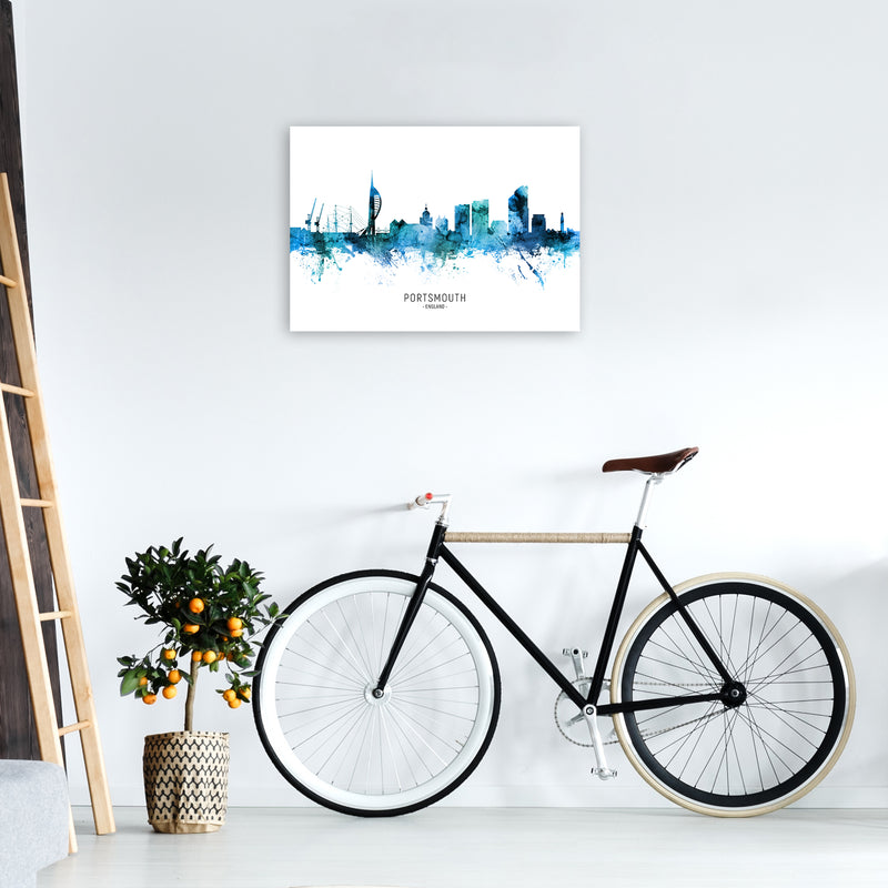 Portsmouth England Skyline Blue City Name  by Michael Tompsett A2 Black Frame