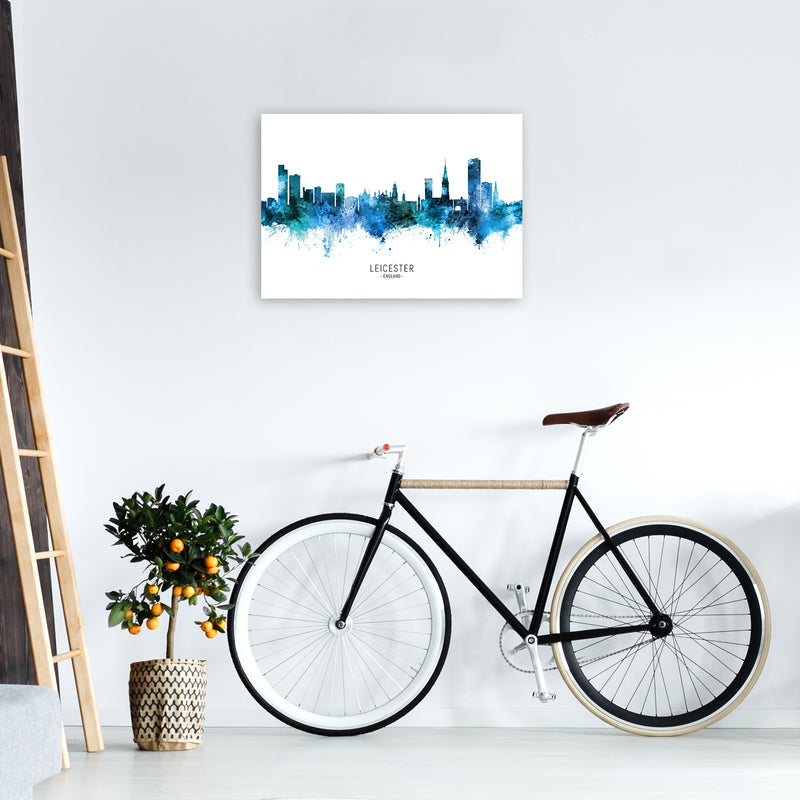 Leicester England Skyline Blue City Name  by Michael Tompsett A2 Black Frame