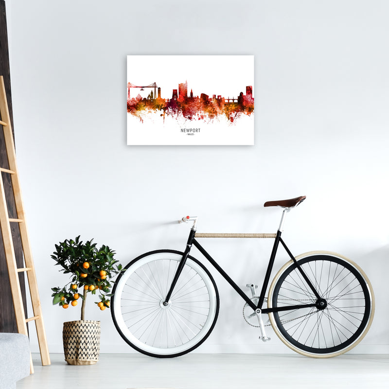 Newport Wales Skyline Red City Name Print by Michael Tompsett A2 Black Frame