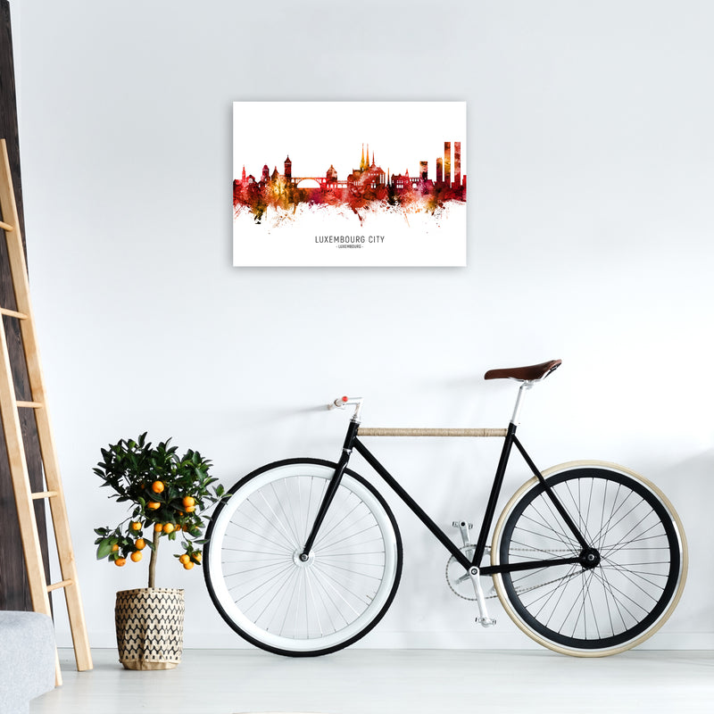 Luxembourg City Luxembourg Skyline Red City Name  by Michael Tompsett A2 Black Frame