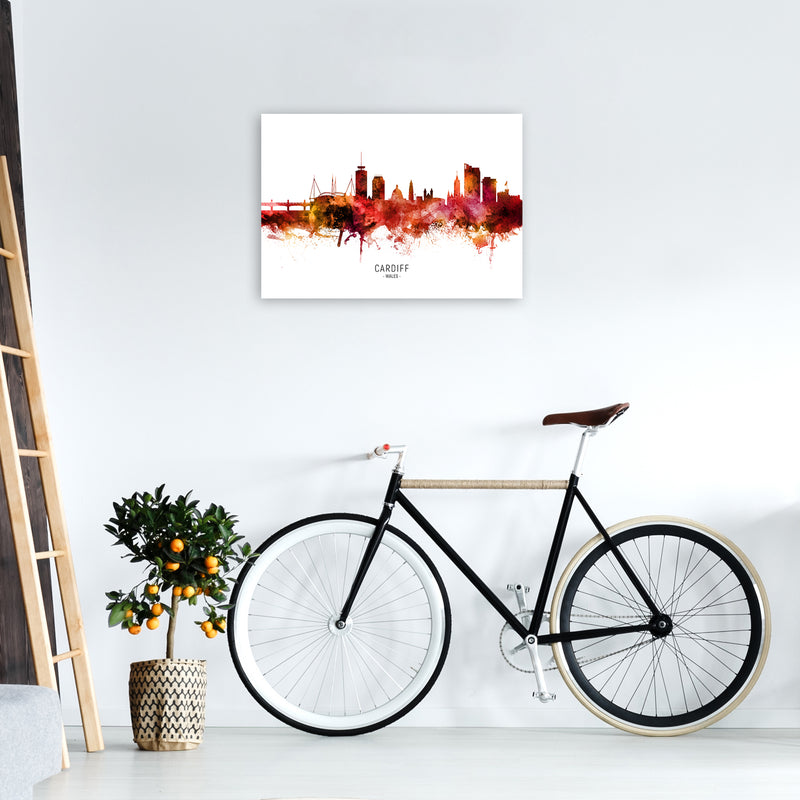 Cardiff Wales Skyline Red City Name Print by Michael Tompsett A2 Black Frame