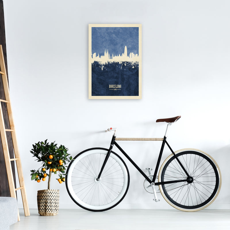 Barcelona Spain Skyline Portrait Navy Art Print by Michael Tompsett A2 Black Frame