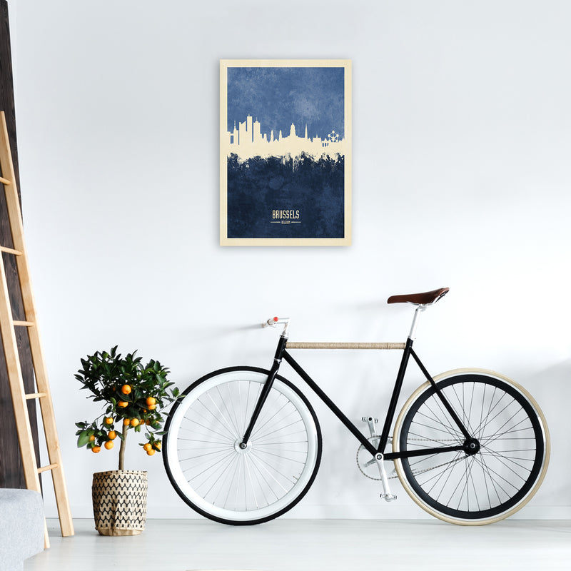 Brussels Belgium Skyline Portrait Navy Art Print by Michael Tompsett A2 Black Frame