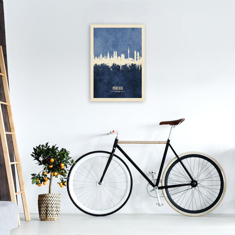 Munich Germany Skyline Portrait Navy Art Print by Michael Tompsett A2 Black Frame