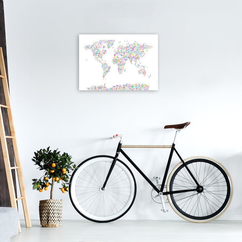 Music Notes Map of the World Colour Art Print by Michael Tompsett A2 Black Frame