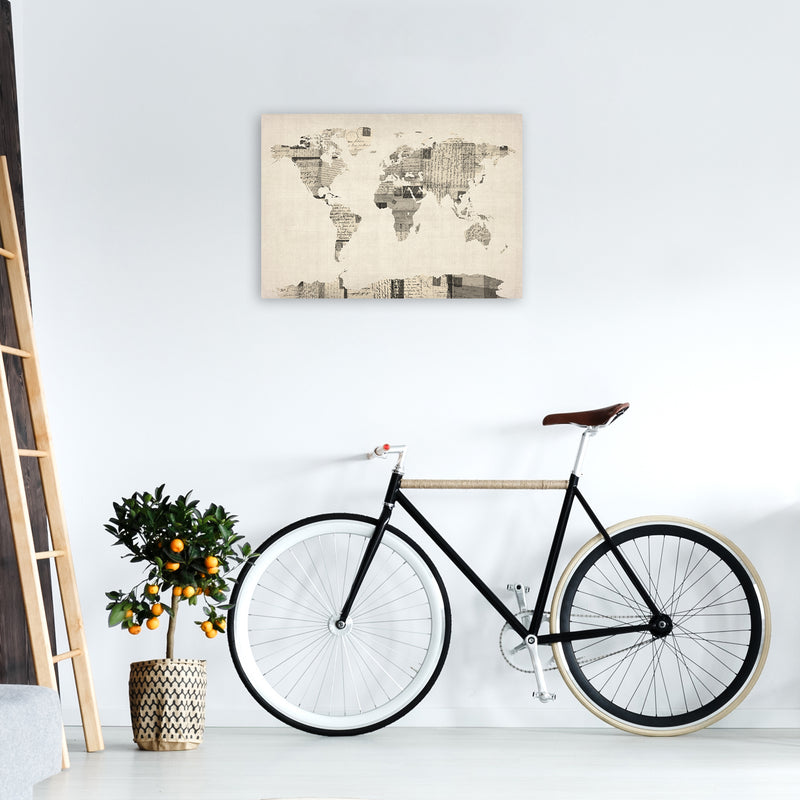 Old Postcards World Map Art Print by Michael Tompsett A2 Black Frame