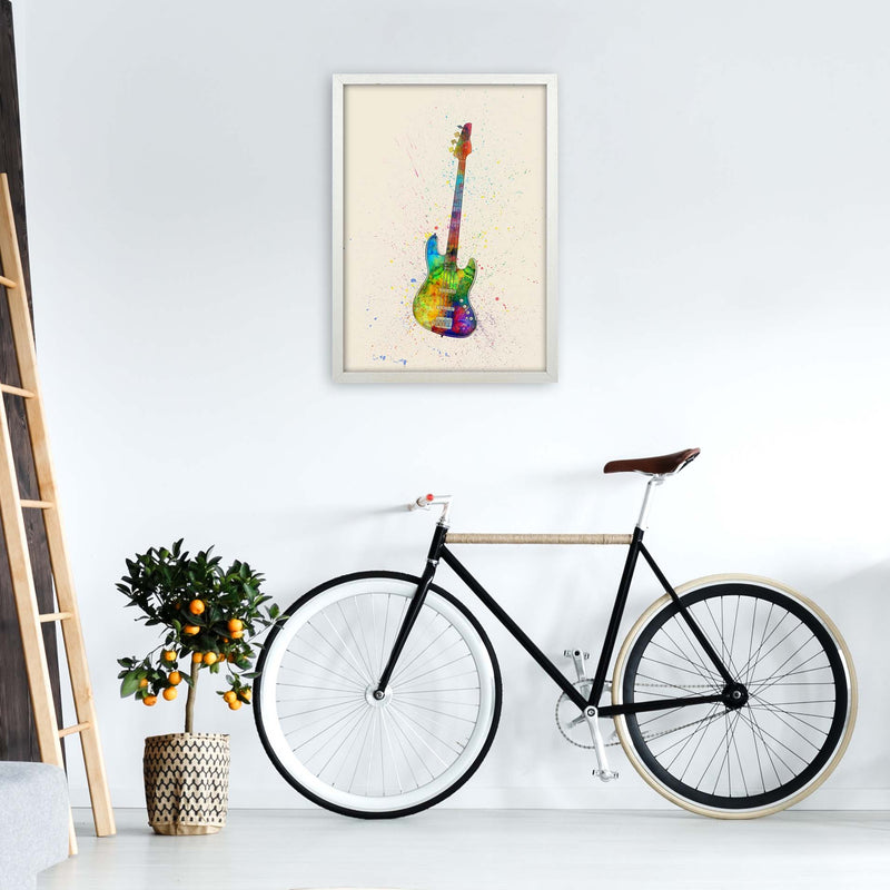 Electric Bass Guitar Watercolour Multi-Colour  by Michael Tompsett A2 Oak Frame