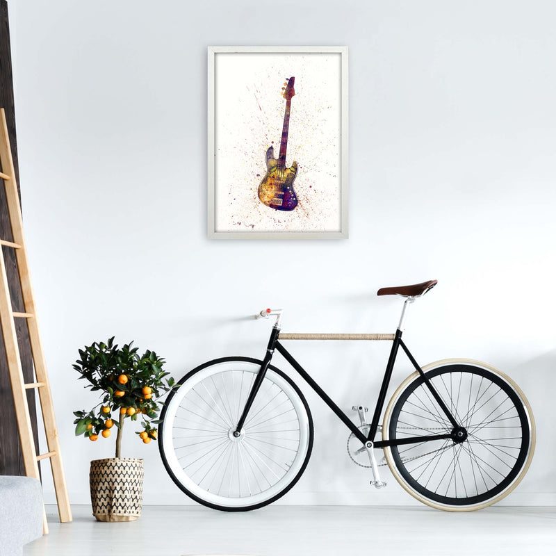 Electric Bass Guitar Watercolour  by Michael Tompsett A2 Oak Frame