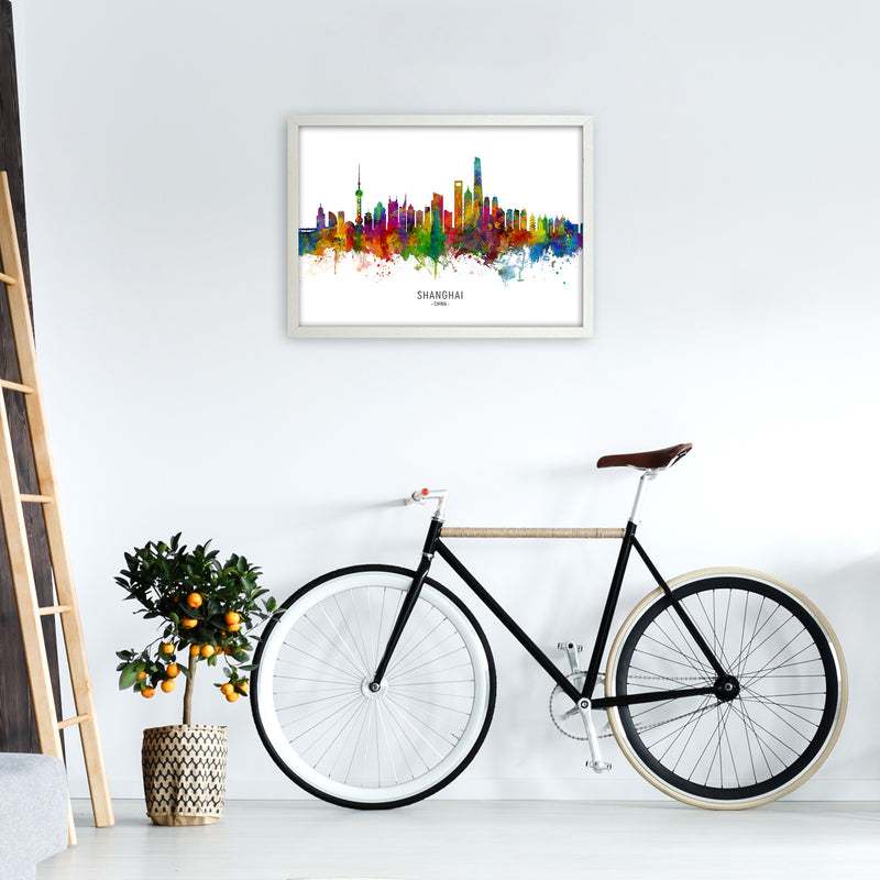 Shanghai China Skyline Art Print by Michael Tompsett A2 Oak Frame