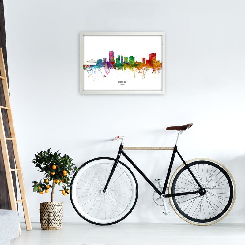 Toledo Ohio Skyline Art Print by Michael Tompsett A2 Oak Frame