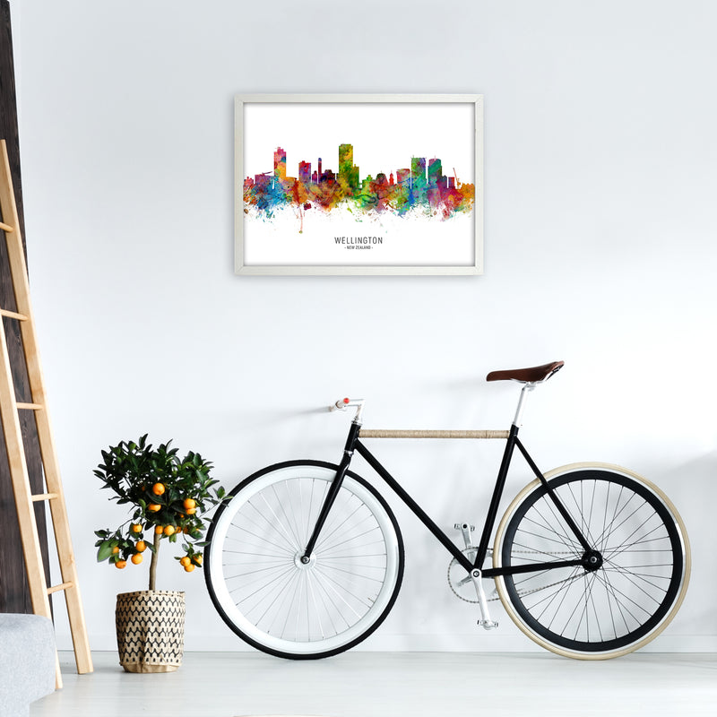 Wellington New Zealand Skyline Art Print by Michael Tompsett A2 Oak Frame