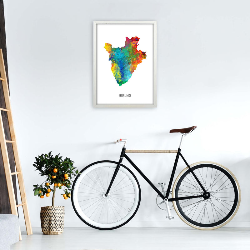 Burundi Watercolour Map Art Print by Michael Tompsett A2 Oak Frame