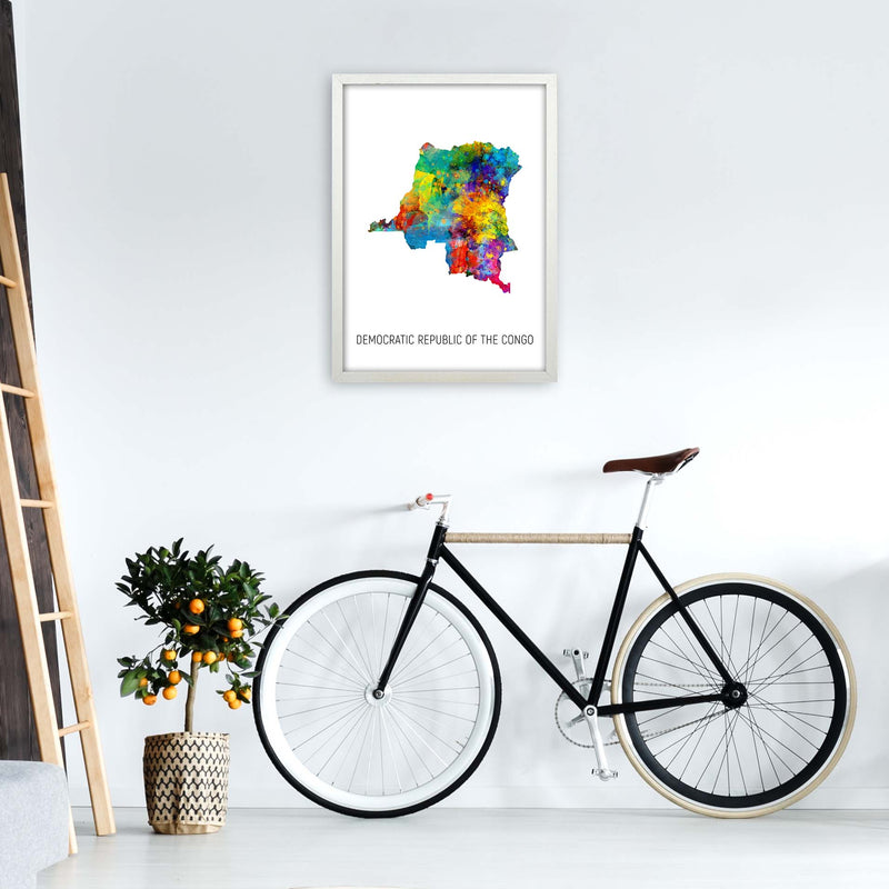 Democratic Republic Of The Congo Watercolour Map  by Michael Tompsett A2 Oak Frame