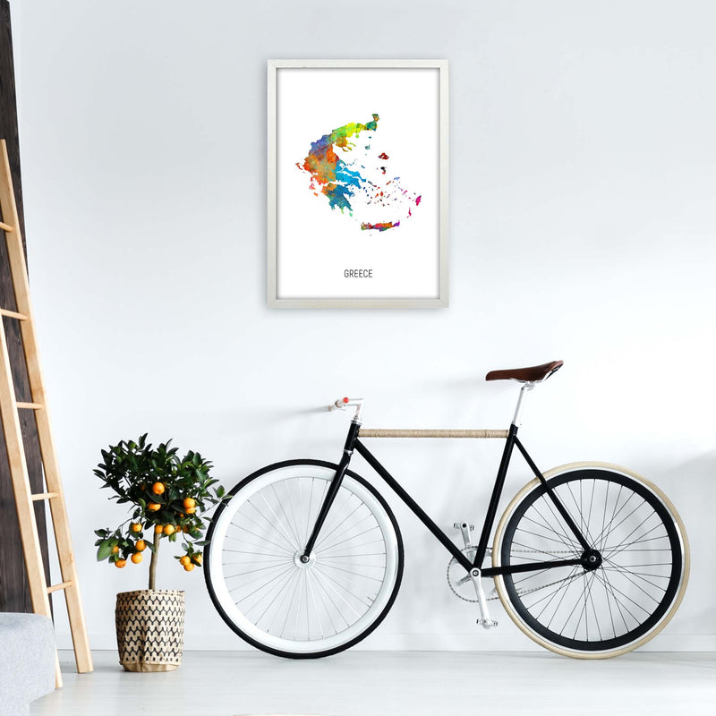 Greece Watercolour Map Art Print by Michael Tompsett A2 Oak Frame