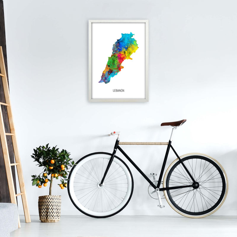 Lebanon Watercolour Map Art Print by Michael Tompsett A2 Oak Frame